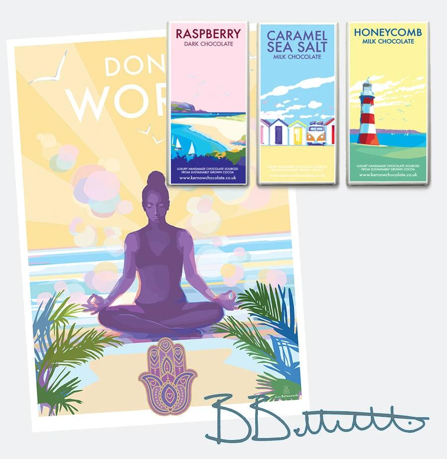 Mindfulness Poster – Don't Worry Vintage Style Yoga Print by BeckyBettesworth (dont-worry)