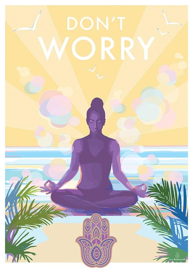 Mindfulness Poster – Don't Worry Vintage Style Yoga Print by BeckyBettesworth (dont-worry)