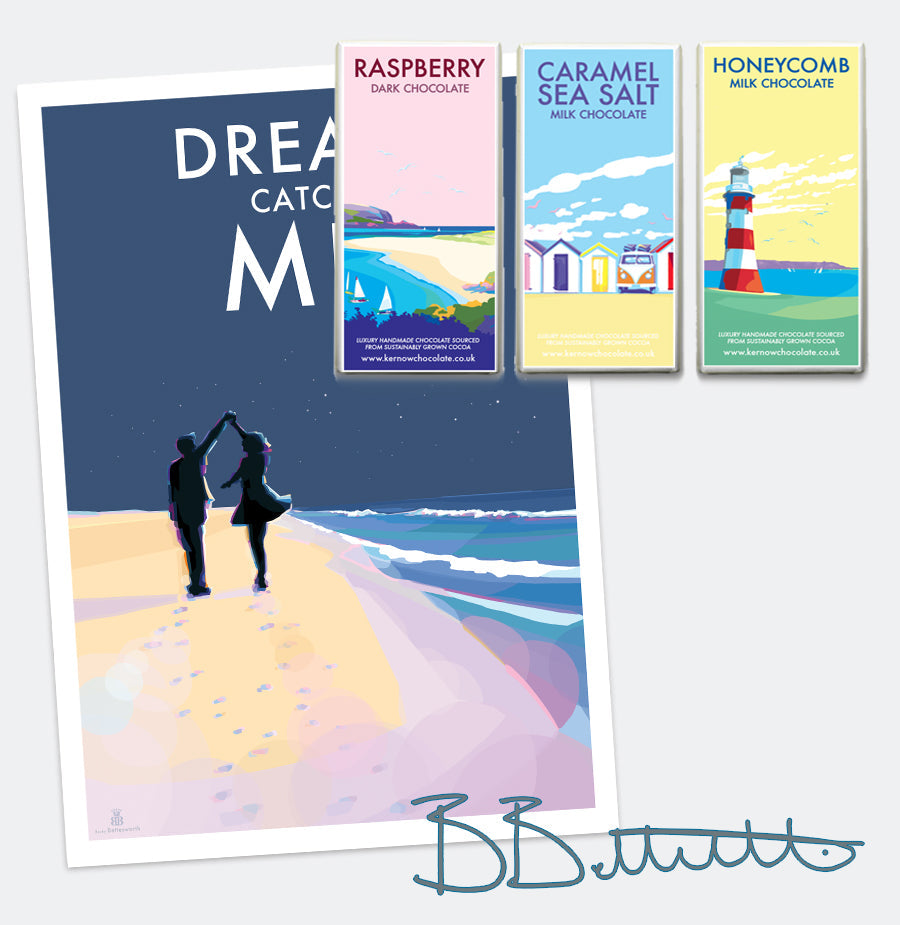 Moonlight Beach Art Print – Romantic Coastal Wall Art by Becky Bettesworth by BeckyBettesworth (dream-catch-me)