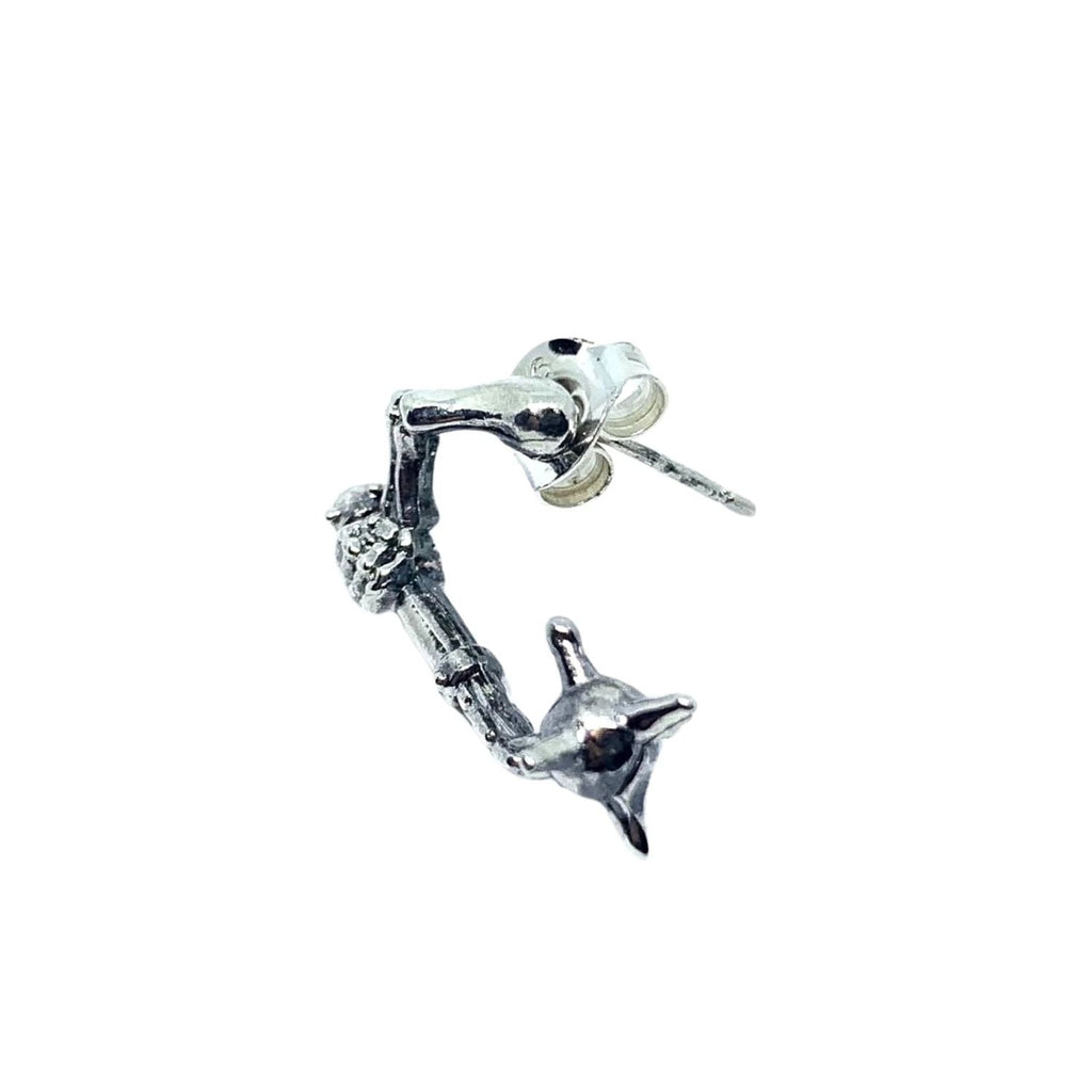 Skull Stud Earring – Handcrafted Gothic Sterling Silver Solo by Tg-Jewellery By Tamara Gervasio (skull-ninja-chigiriki-unisex-solo-stud-earring-in-sterling-silver-925)