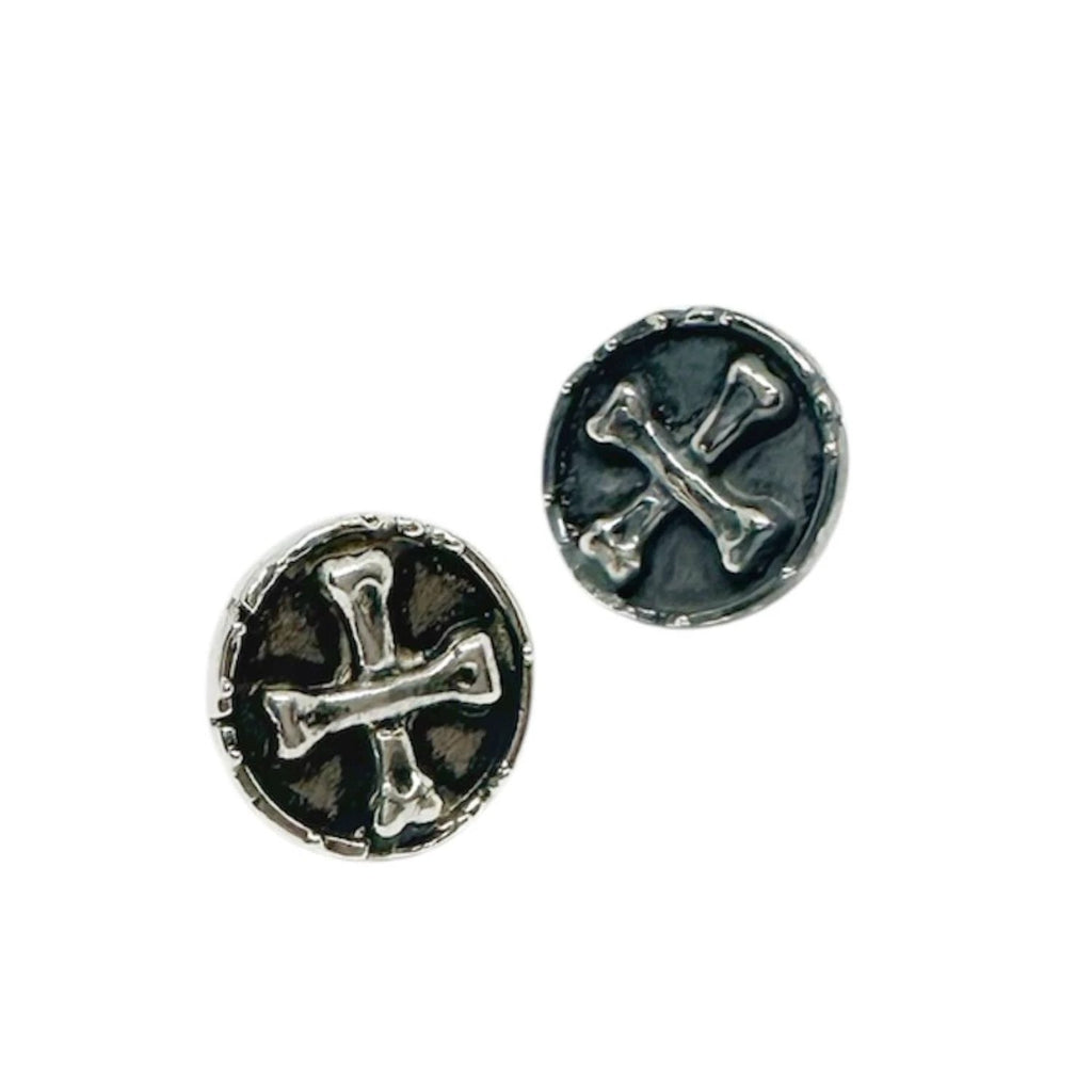 Skull Stud Earrings - Handcrafted Sterling Silver Gothic Style by Tg-Jewellery By Tamara Gervasio (bones-skull-medaglie-coin-stud-sterling-silver-925-handcrafted)
