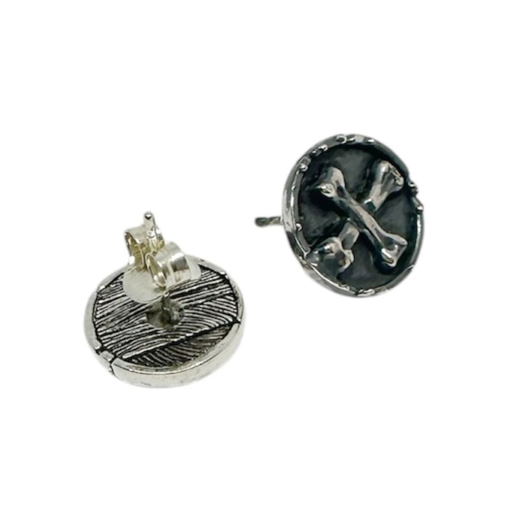 Skull Stud Earrings - Handcrafted Sterling Silver Gothic Style by Tg-Jewellery By Tamara Gervasio (bones-skull-medaglie-coin-stud-sterling-silver-925-handcrafted)