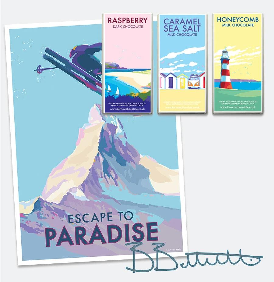 Vintage Ski Poster - Escape to Paradise Matterhorn Art Print by BeckyBettesworth (escape-to-paradise)