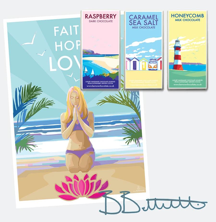Motivational Wall Art – Faith Hope Love Yoga Print by Becky Bettesworth by BeckyBettesworth (faith-hope-love)
