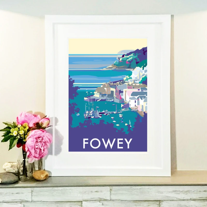 Fowey Travel Poster - 1930s Inspired Seaside Print by BeckyBettesworth (fowey)