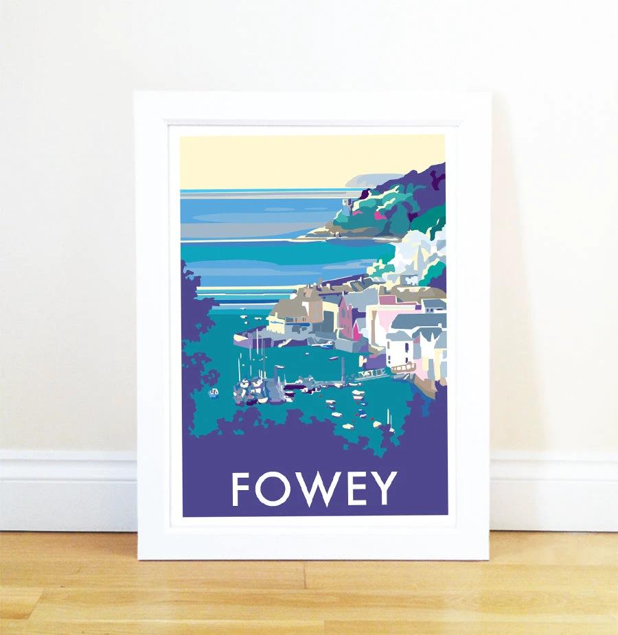 Fowey Travel Poster - 1930s Inspired Seaside Print by BeckyBettesworth (fowey)