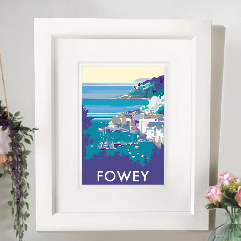 Fowey Travel Poster - 1930s Inspired Seaside Print by BeckyBettesworth (fowey)