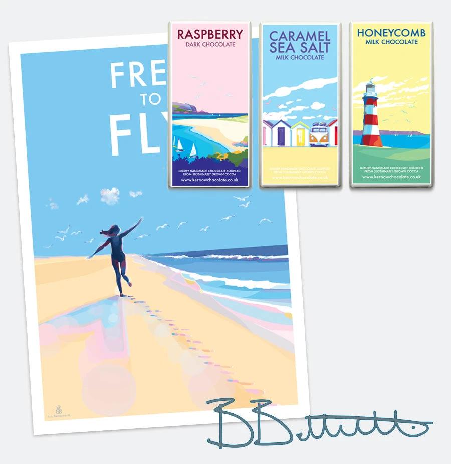 Coastal Wall Art – Free To Fly Beach Scene A4 Print by BeckyBettesworth (free-to-fly)