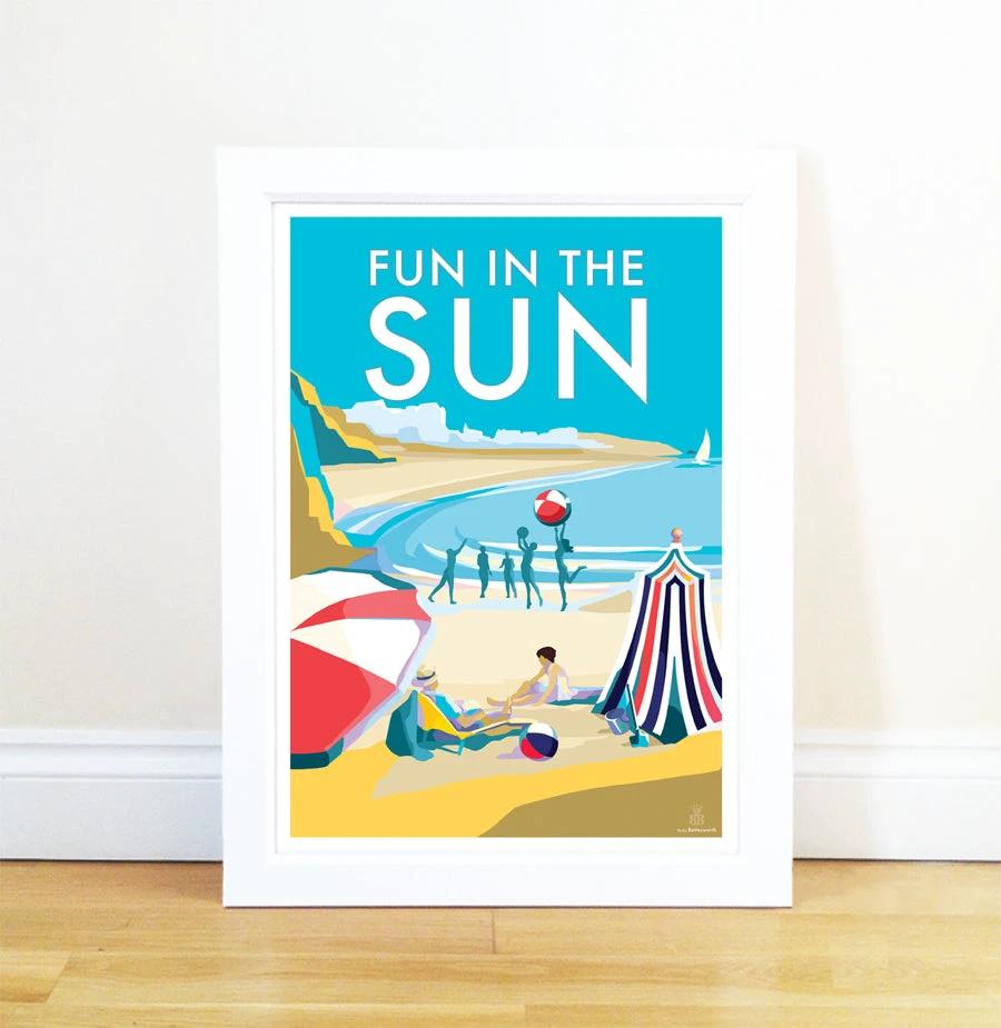 Vintage Seaside Poster – Fun in the Sun Print by Devon Artist by BeckyBettesworth (fun-in-the-sun)