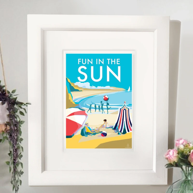 Vintage Seaside Poster – Fun in the Sun Print by Devon Artist by BeckyBettesworth (fun-in-the-sun)