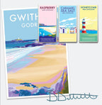 Cornwall Travel Poster – Gwithian & Godrevy Vintage Print by BeckyBettesworth (gwithian-godrevy)