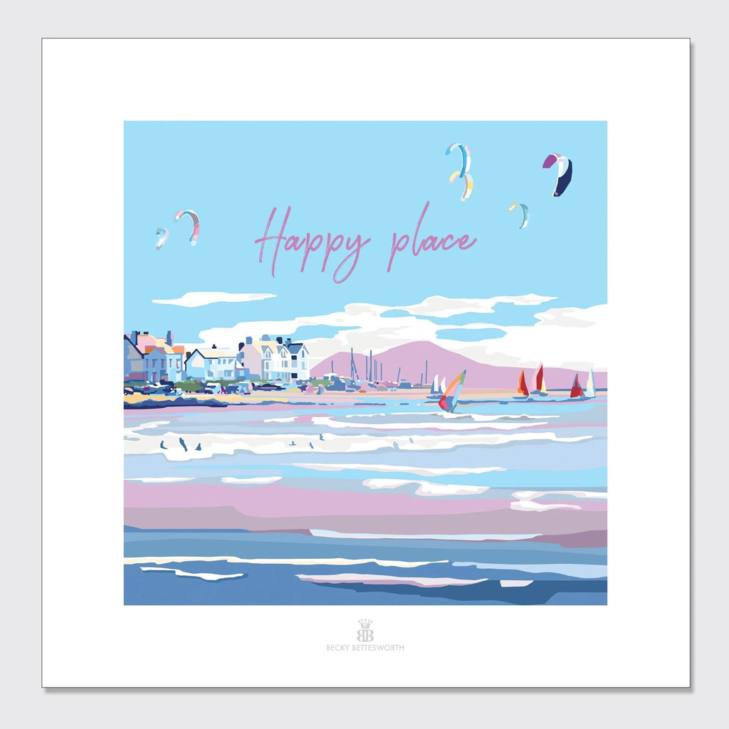 Seaside Art Print - Happy Place Beach Quote by Becky Bettesworth by BeckyBettesworth (happy-place)