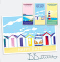 Vintage Seaside Poster – Happy Daze Beach Huts by Devon Artist by BeckyBettesworth (happy-daze)