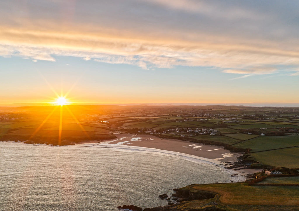 Coastal Wall Art - Harlyn Bay Sunrise Giclée Print A3 by Cornwall Prints (sunrays-over-harlyn-bay)