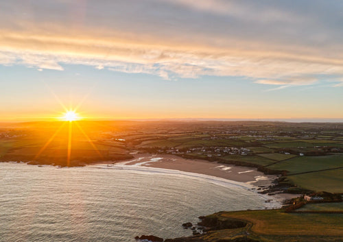 Coastal Wall Art - Harlyn Bay Sunrise Giclée Print A3 by Cornwall Prints (sunrays-over-harlyn-bay)