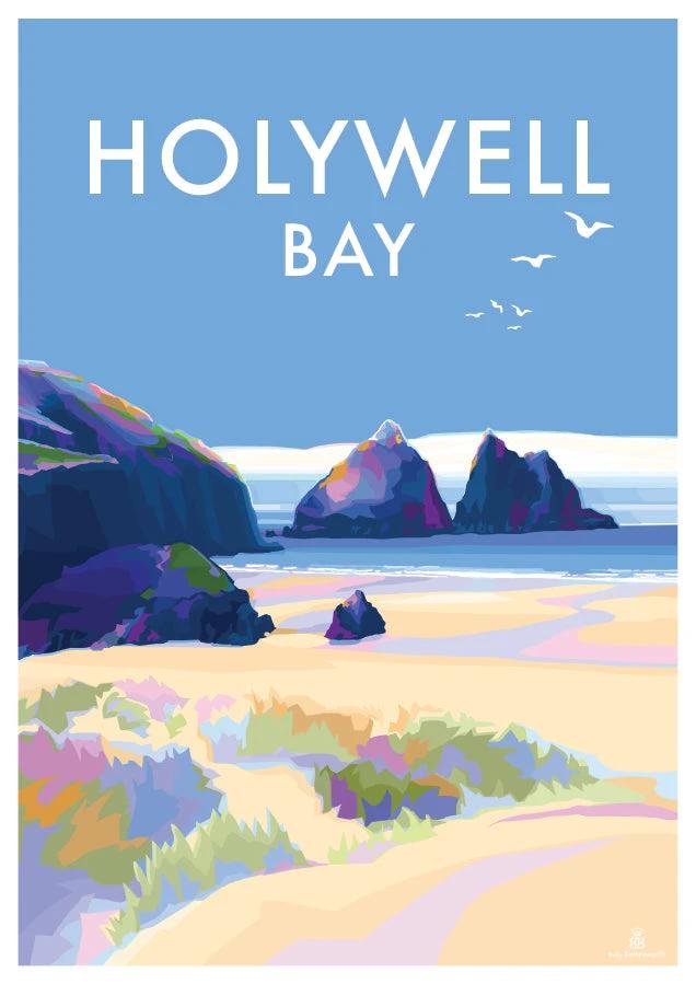 Cornwall Travel Poster – Holywell Bay Seaside Print by Becky Bettesworth by BeckyBettesworth (holywell-bay)