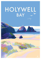 Cornwall Travel Poster – Holywell Bay Seaside Print by Becky Bettesworth by BeckyBettesworth (holywell-bay)