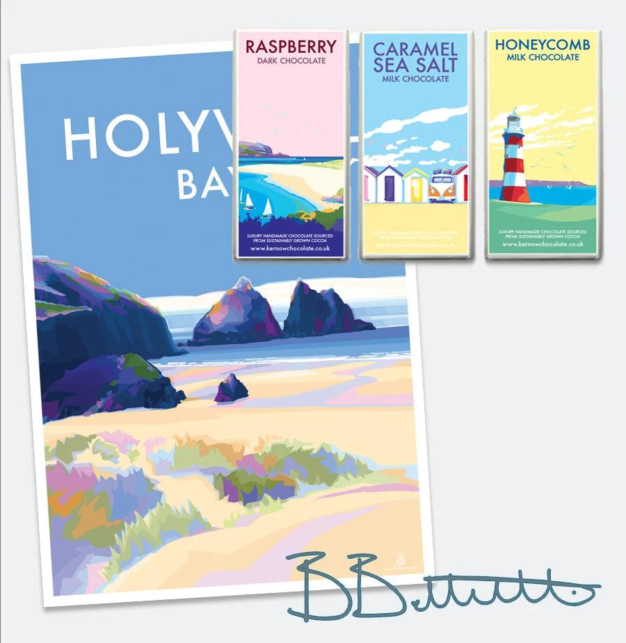 Cornwall Travel Poster – Holywell Bay Seaside Print by Becky Bettesworth by BeckyBettesworth (holywell-bay)