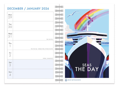 2026 A5 Wiro Desk Diary with Coastal Beach Artwork | BeckyBettesworth