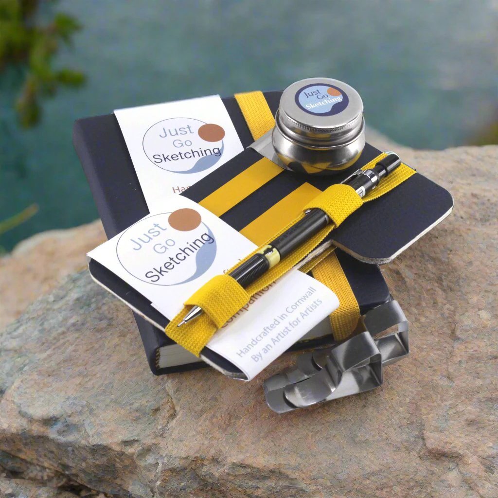Travel Sketching Kit – A6 Watercolour Set with Companion Board by JustGoSketching (a6-justgosketching-kit-no-paints-40-pages-sketching-companion-board-6-4-in)