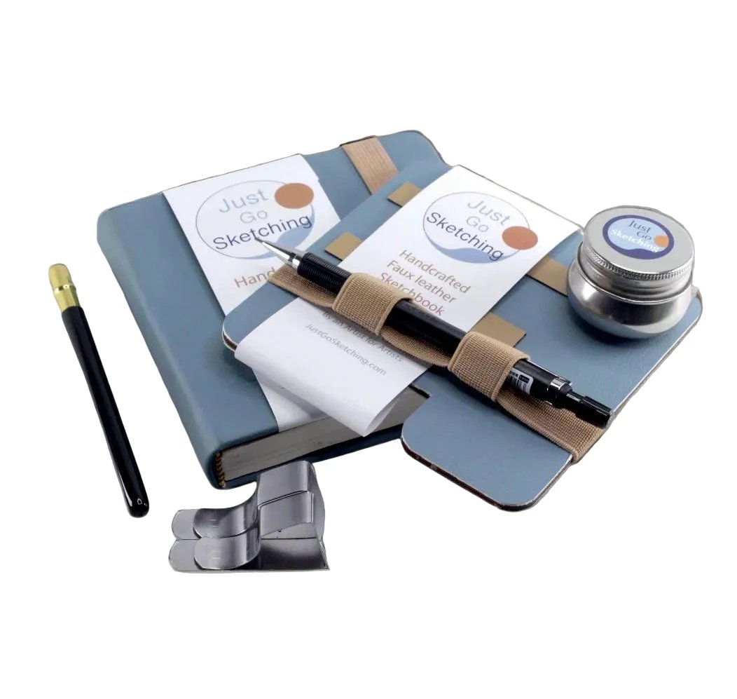 Travel Art Kit – Compact 5x5" Waterford Cotton Sketching Set by JustGoSketching (5-5-justgosketching-kit-no-paints-40-pages-sketching-companion-board-square-kit)