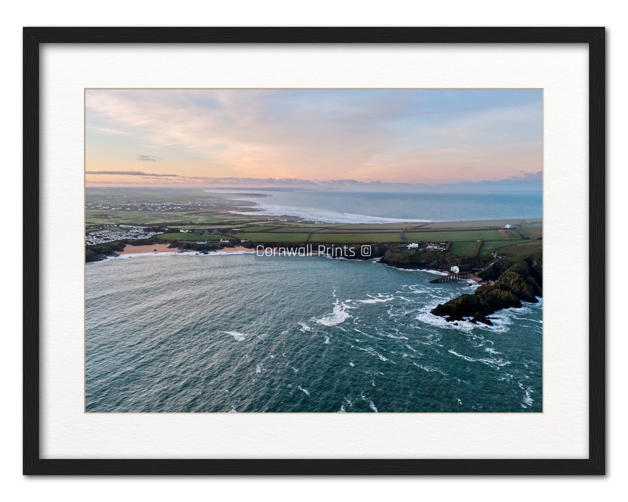 Cornwall Wall Art - Aerial Dawn View of North Cornwall Coast by Cornwall Prints (sunrise-at-mother-ivey-s-bay-toward-constantine-newquay)