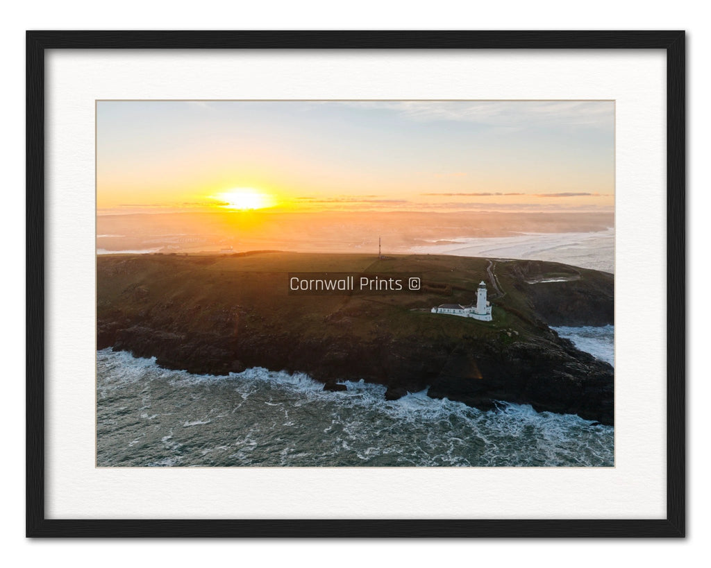 Lighthouse Print – Trevose Head Coastal Calm Giclée A3 by Cornwall Prints (trevose-head-lighthouse-west-view-in-sea-mist)
