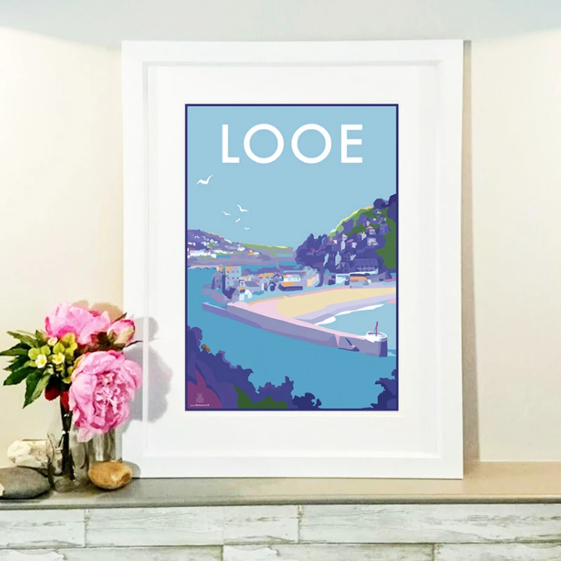 Looe Poster – Vintage Travel Print of Cornwall's Seaside Charm by BeckyBettesworth (looe)