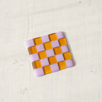 Glass Coasters – Handcrafted Lavender & Amber Checkerboard Design by David Perry Glass & Ceramics (lavender-transparent-amber-coaster-bullseye-collection)
