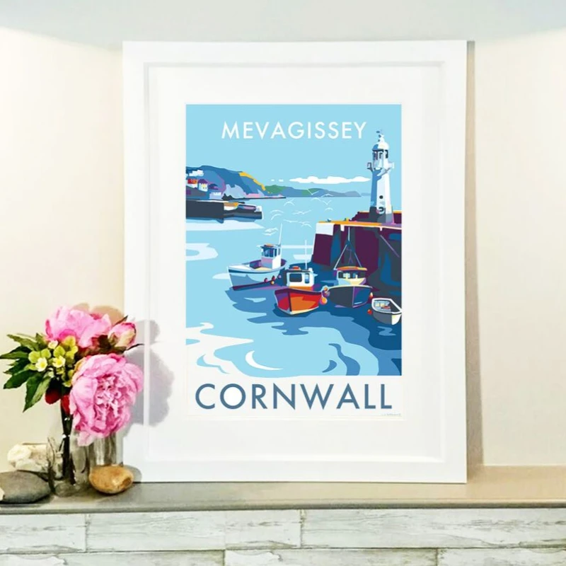 Mevagissey Print – Vintage Fishing Village Poster by BeckyBettesworth (mevagissey)