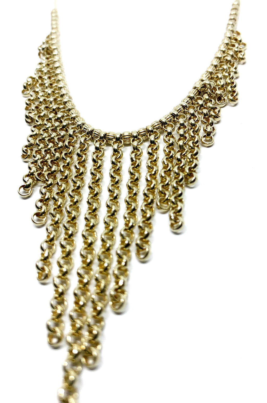 Gold Statement Necklace – Handcrafted Chain Drop Design by Tg-Jewellery By Tamara Gervasio (golden-rain-drop-chains-necklace-18kt-gold-plated)