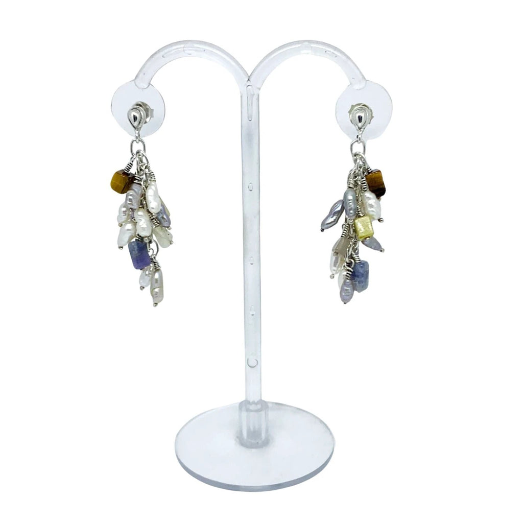 Gemstone Drop Earrings – Handcrafted with Pearls & Amethyst by Tg-Jewellery By Tamara Gervasio (grappolo-gemstone-drop-earrings-with-pearls-amethyst-tiger-eye-sodalite-recycle-sterling-silver)