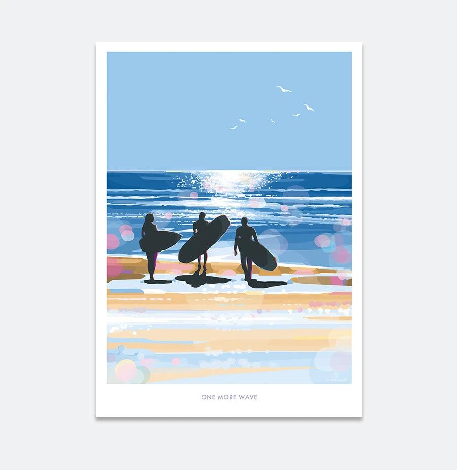 Surf Art Print – One More Wave Vintage Beach Poster by BeckyBettesworth (one-more-wave)