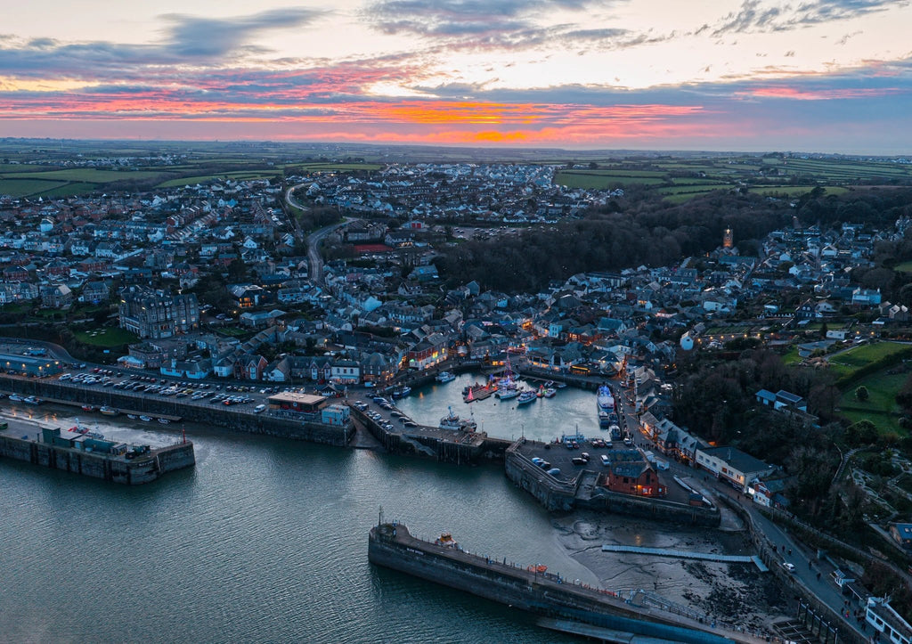 Padstow Print - Festive Harbour Dusk Giclee Art by Cornwall Prints (christmas-dusk-over-padstow-harbour)