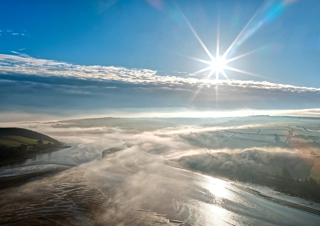 Cornwall Art Print – Camel Estuary Aerial View on Matte Paper by Cornwall Prints (low-clouds-at-camel-estuary-padstow)