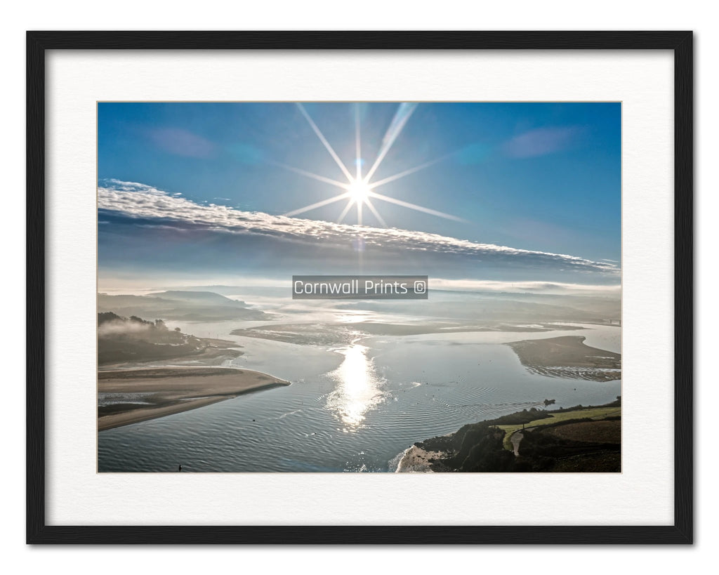 Cornwall Aerial Photography Print – Flooded Winter Sunrise, Newquay by Cornwall Prints (winter-glare-camel-estuary)