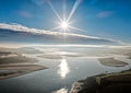 Cornwall Aerial Photography Print – Flooded Winter Sunrise, Newquay by Cornwall Prints (winter-glare-camel-estuary)