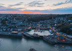 Padstow Print - Festive Harbour at Dusk Fine Art by Cornwall Prints (padstow-harbour-at-christmas-head-on-at-dusk)