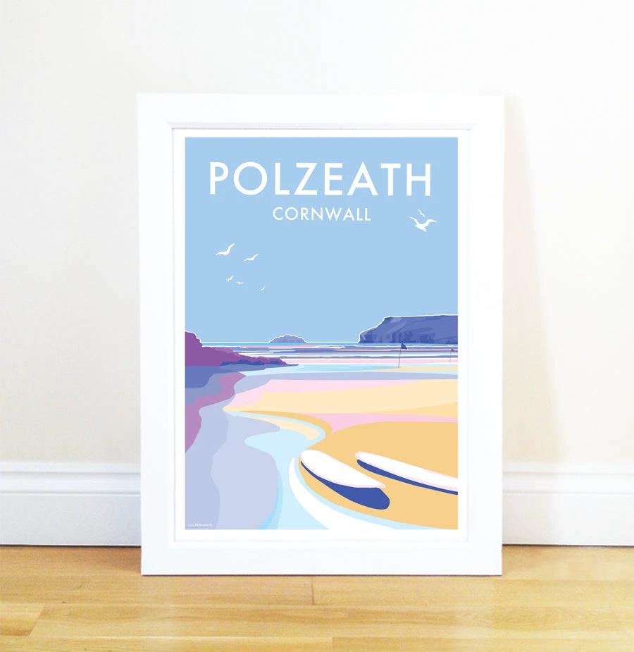 Vintage Travel Poster – Polzeath Cornwall Seaside Print by BeckyBettesworth (polzeath)