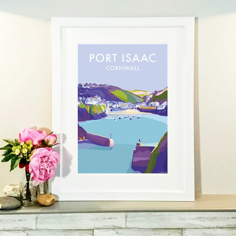 Port Isaac Print – Vintage Travel Poster by Becky Bettesworth by BeckyBettesworth (port-isaac)