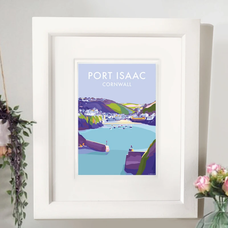 Port Isaac Print – Vintage Travel Poster by Becky Bettesworth by BeckyBettesworth (port-isaac)
