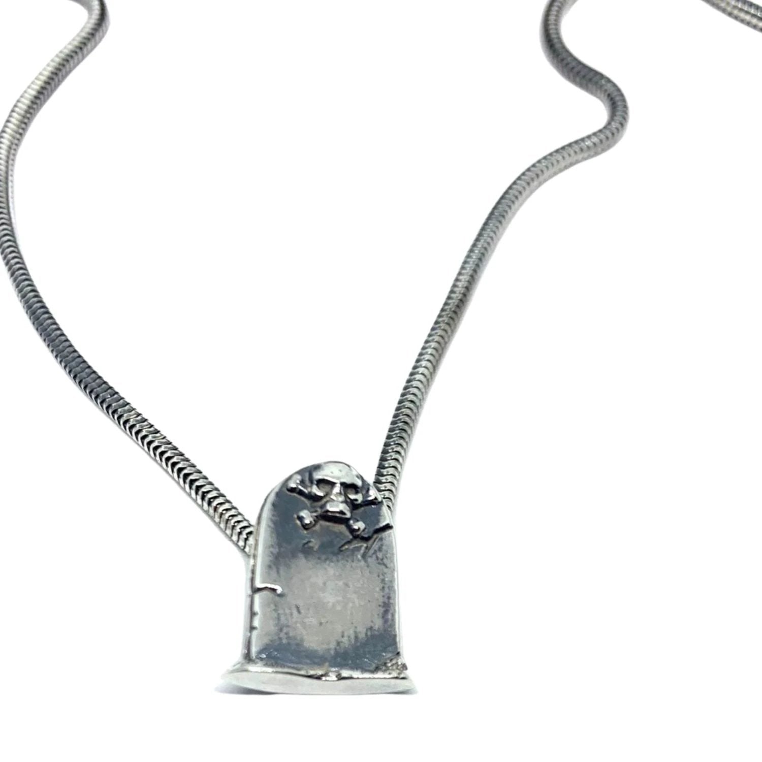 Sterling Silver Snake Chain Necklace – Gothic Skeleton Pendant by Tg-Jewellery By Tamara Gervasio (skeleton-grave-snake-chain-necklace)