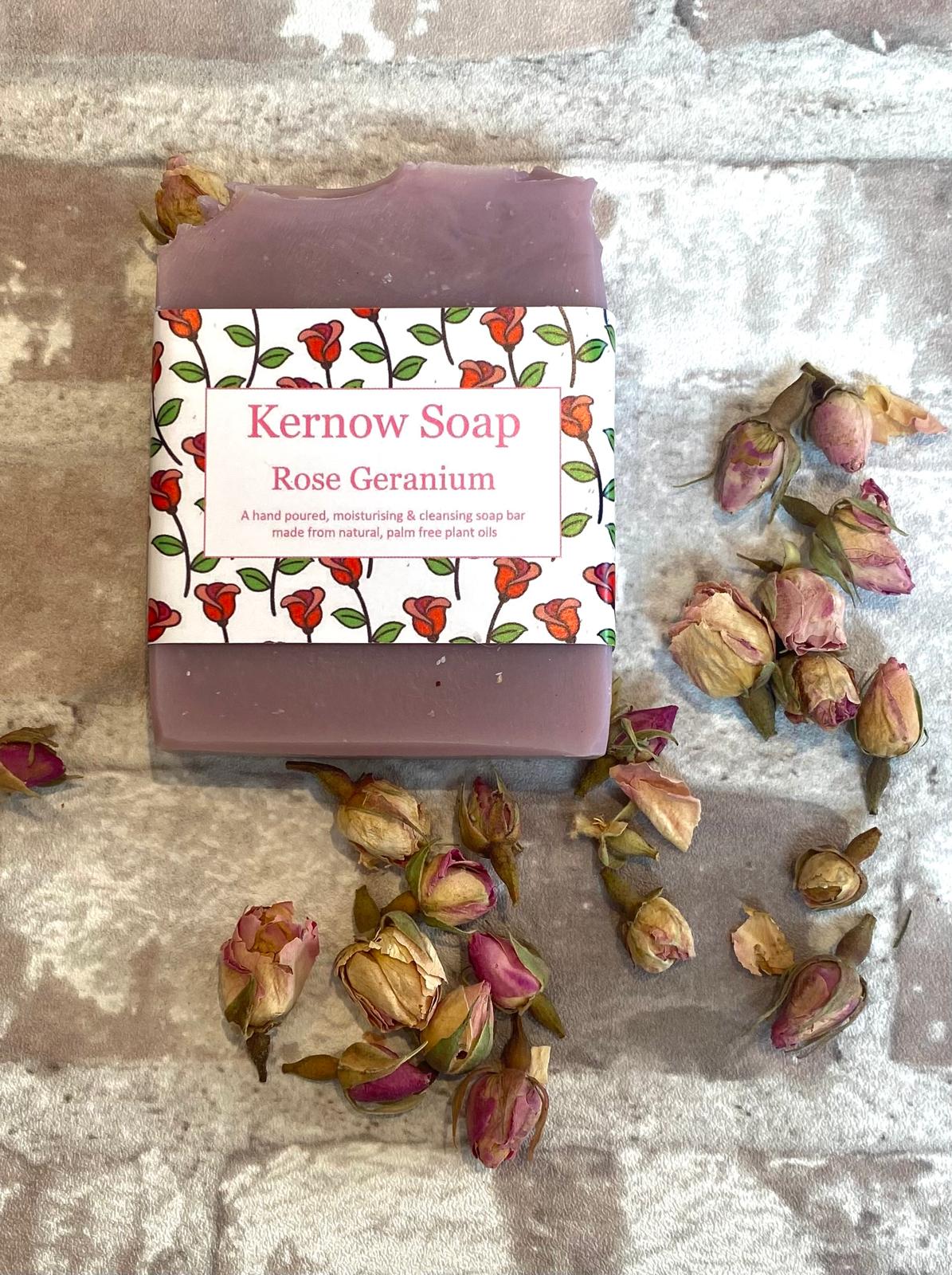 Rose Geranium Soap – Handcrafted with Shea Butter by Kernow Soap (rose-geranium-soap)