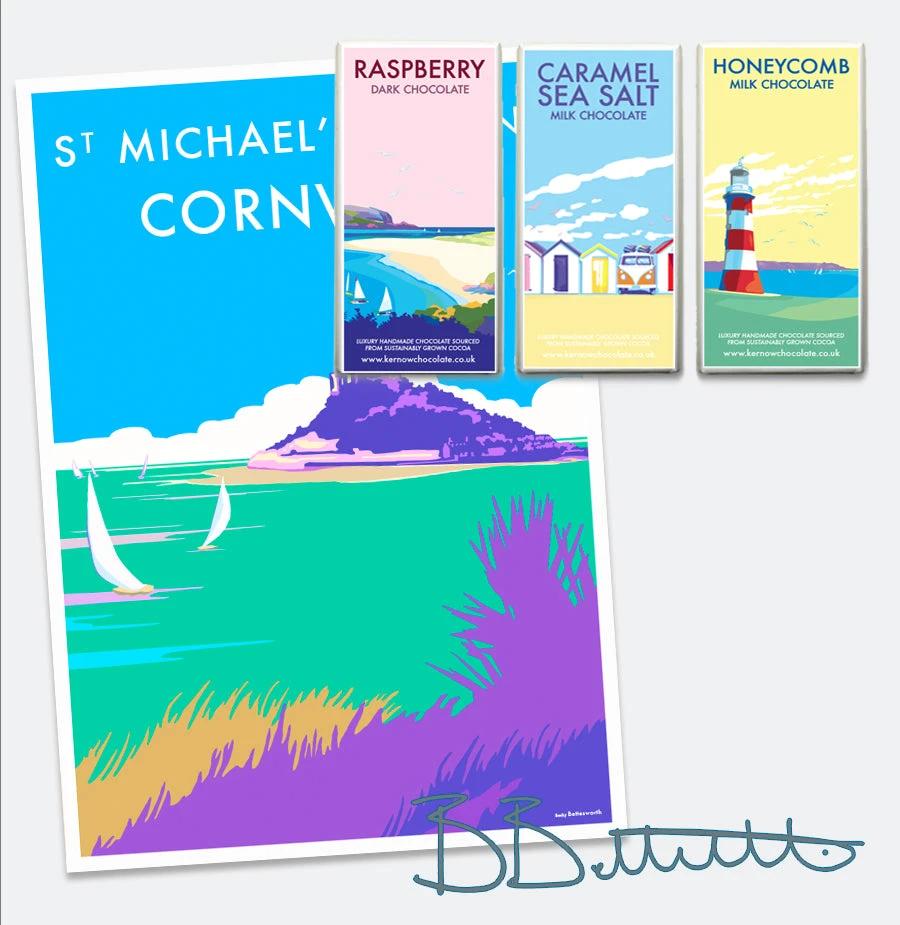 St Michaels Mount Vintage Style Poster | Becky Bettesworth by BeckyBettesworth (st-michaels-mount)