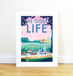 The Good Life Poster with Vintage Seaside Scene | BeckyBettesworth by BeckyBettesworth (the-good-life)