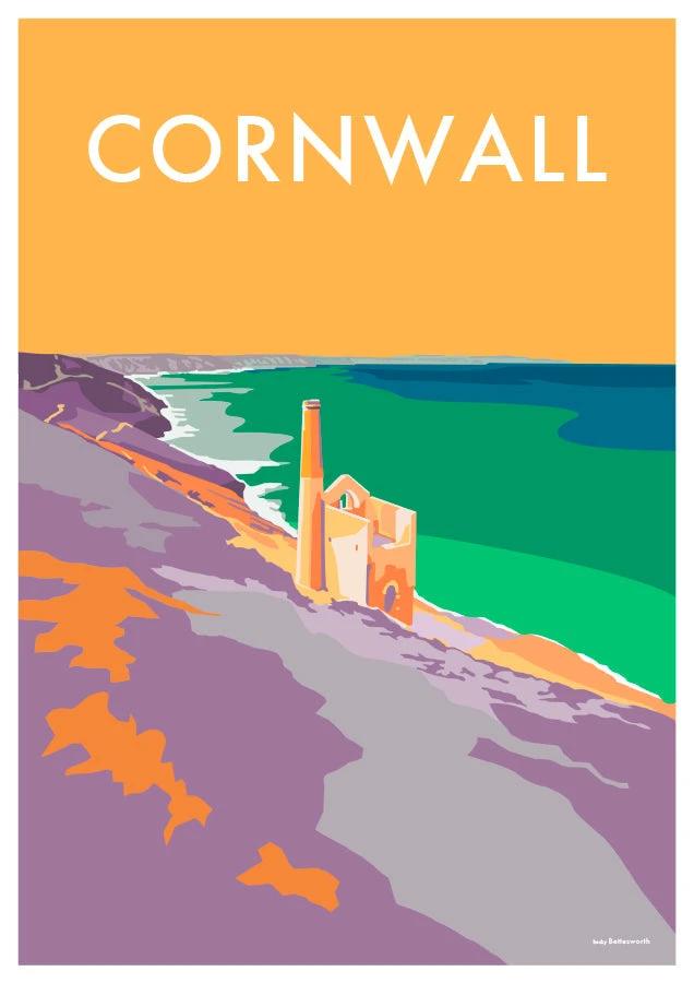 Cornwall Travel Poster – Vintage Tin Mine Design by Becky Bettesworth by BeckyBettesworth (cornwall-tin)