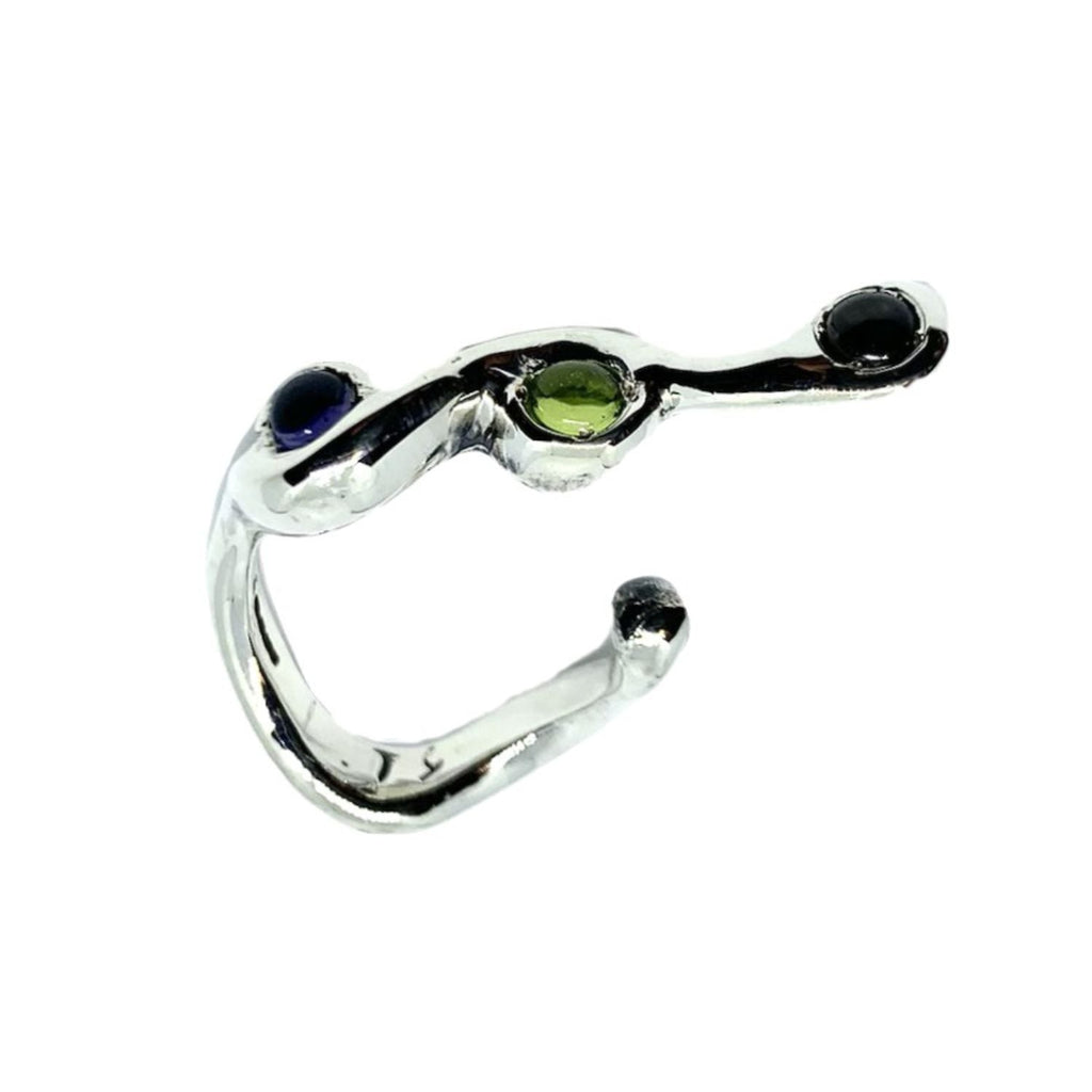 Snake Ring - Handcrafted Sterling Silver Statement Piece by Tg-Jewellery By Tamara Gervasio (snake-ring-sterling-silver-925-with-mixed-cabochon-gemstones)