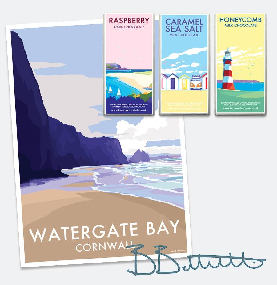 Watergate Bay Vintage Seaside Travel Poster | BeckyBettesworth by BeckyBettesworth (watergate-bay)
