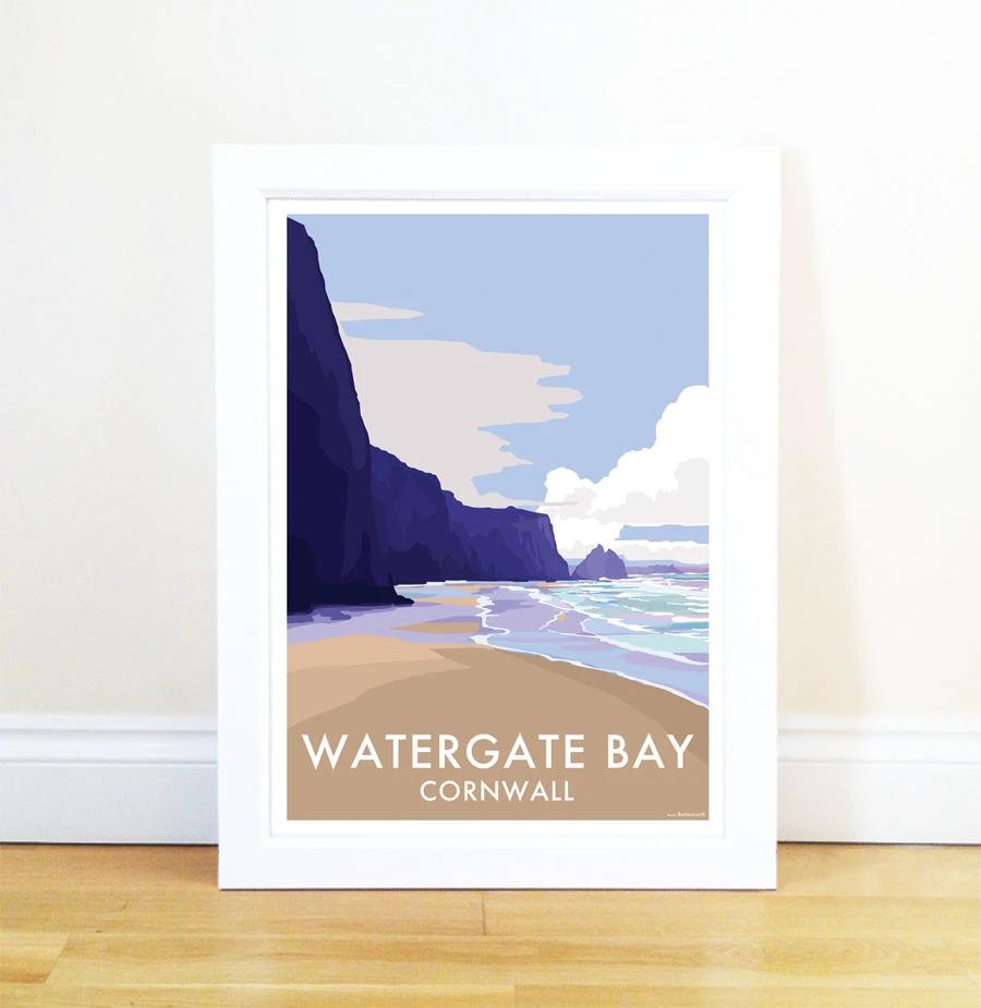Watergate Bay Vintage Seaside Travel Poster | BeckyBettesworth by BeckyBettesworth (watergate-bay)