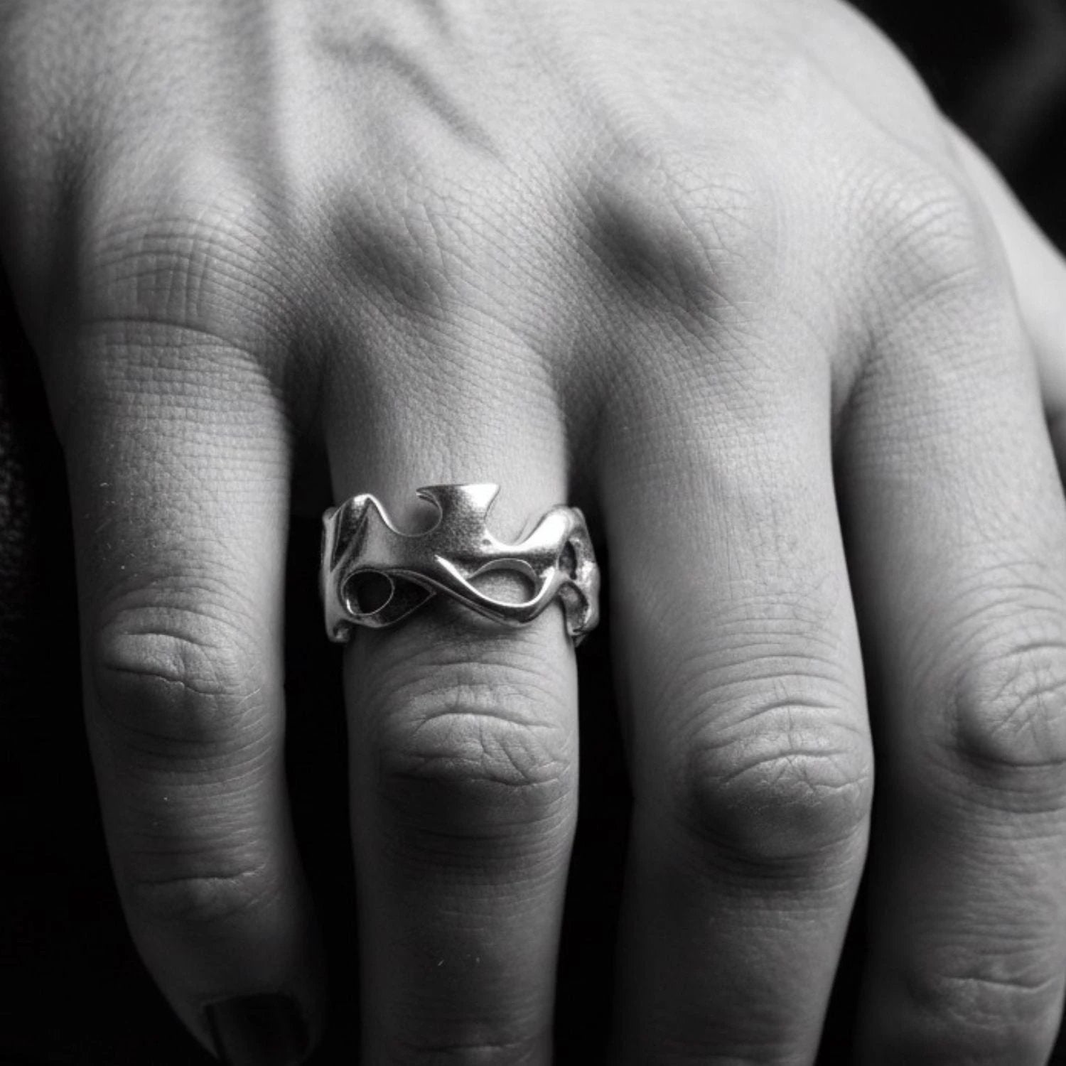 Men's Silver Ring – Organic Sculptural Design